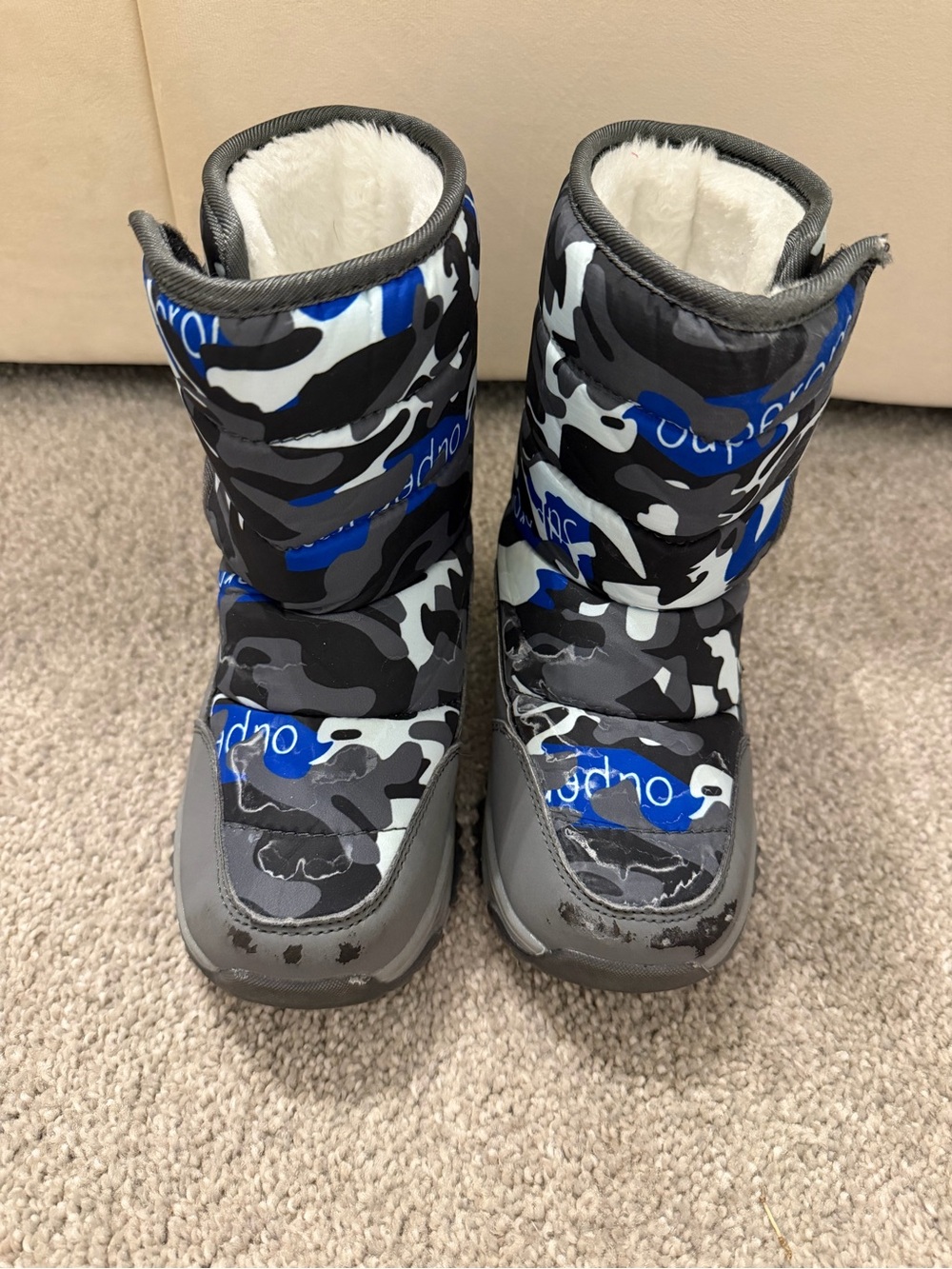 Kids Winter Boots - Gray & Blue Camo
